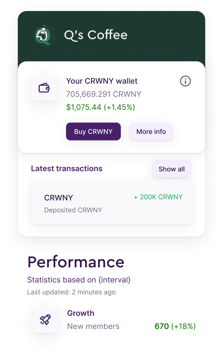 Crowny Portal | Crypto Wallet For Business | Q's Coffee.