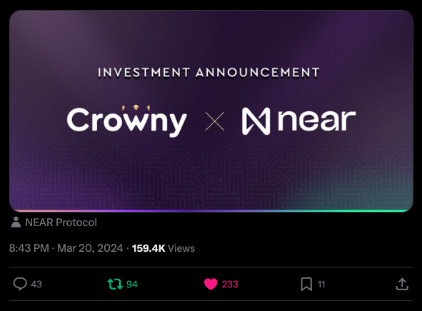 crowny x near investement announcement 