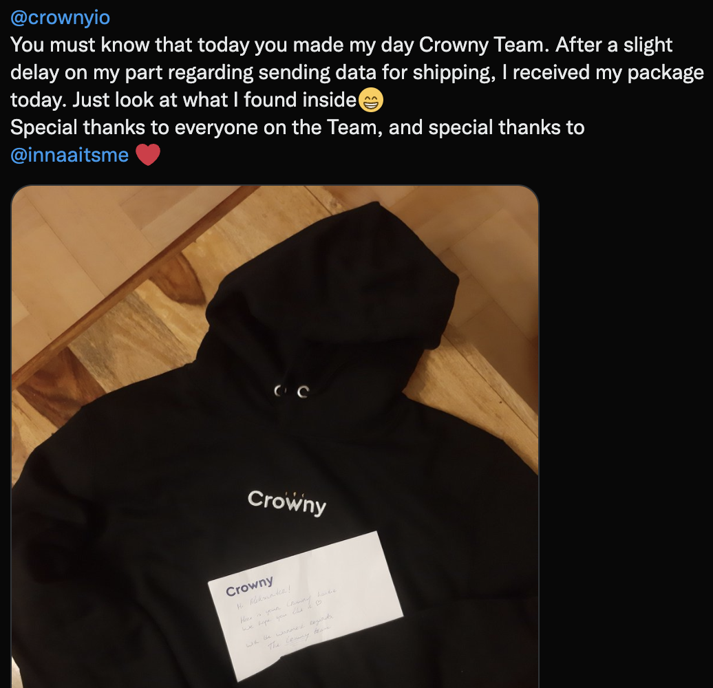 crowny hoodie community reward