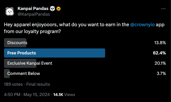 Kanpai Pandas poll about kanpai collective loyalty program